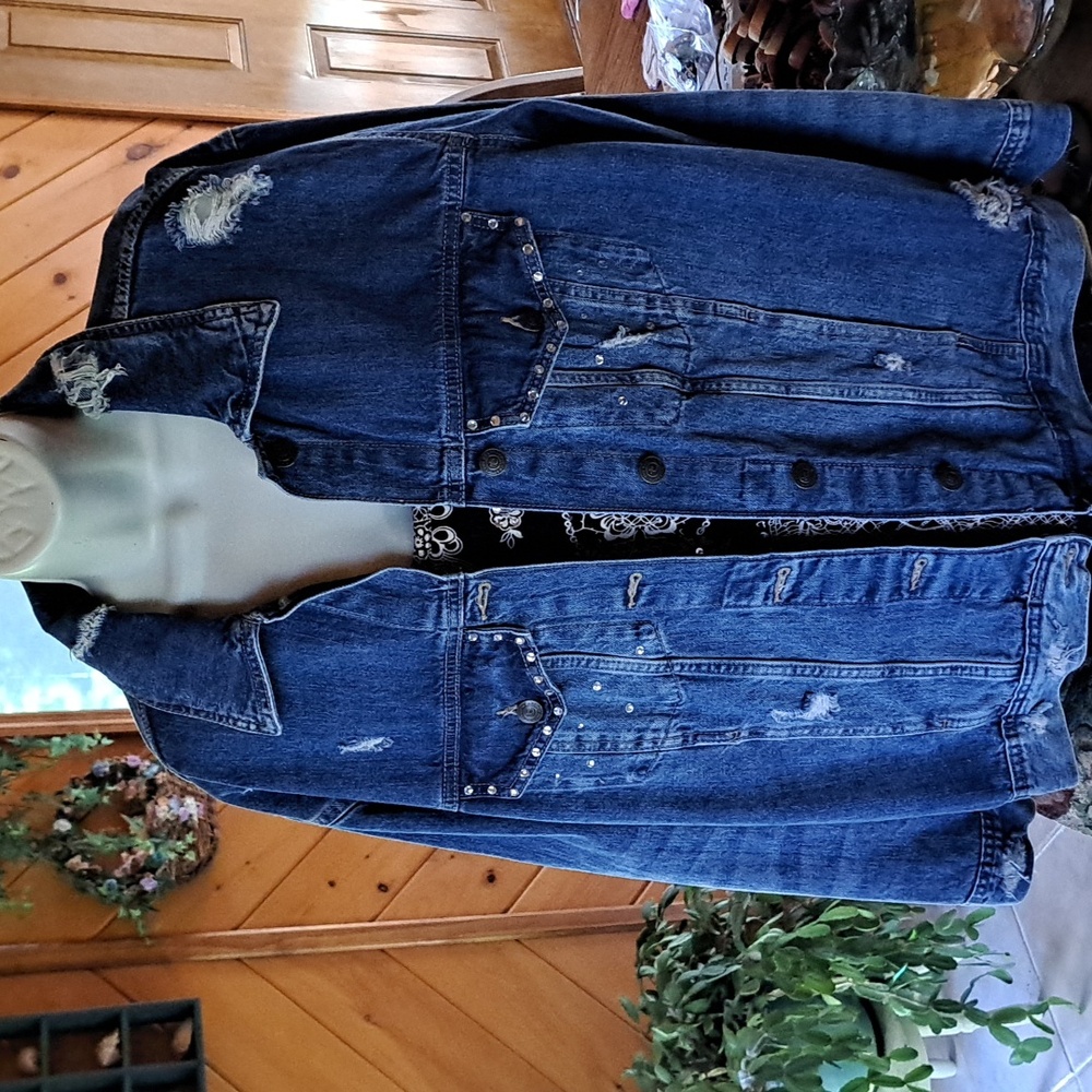 1X Women's Handpainted Denim Jacket With Rhinestones